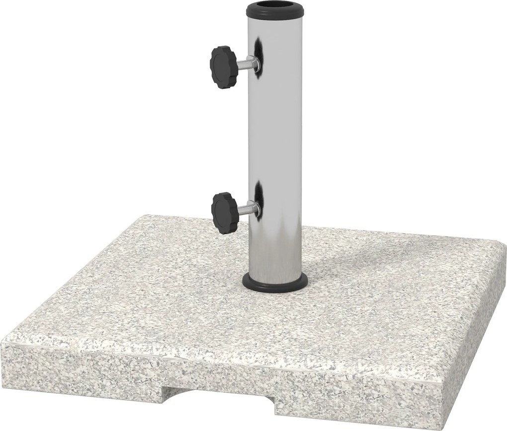 Outsunny 25kg-os napernyő talapzat Ø32mm, Ø38mm és Ø48mm átmérőjű oszlopokhoz, gránit és rozsdamentes acél napernyő talapzat oldalsó gombokkal és foga