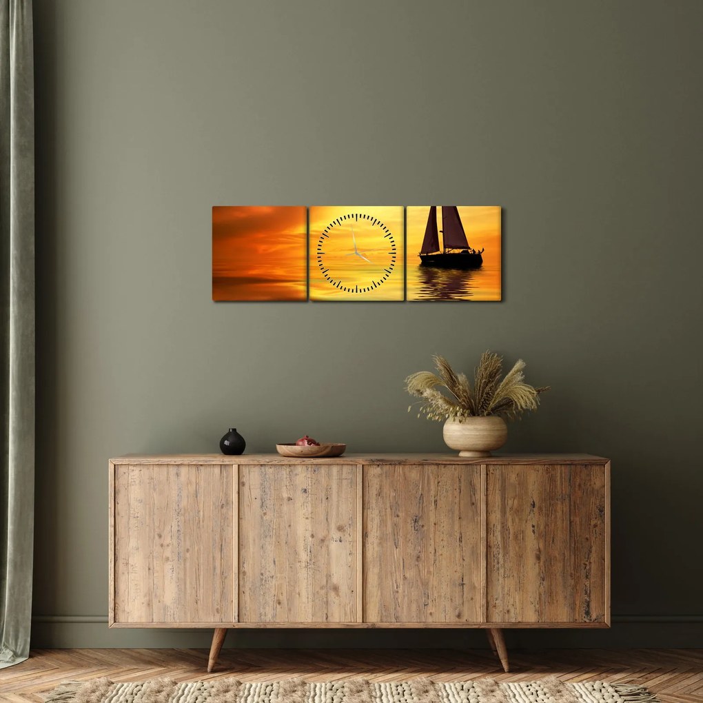 Kép - Vitorlás naplementében (órával) (90x30 cm)