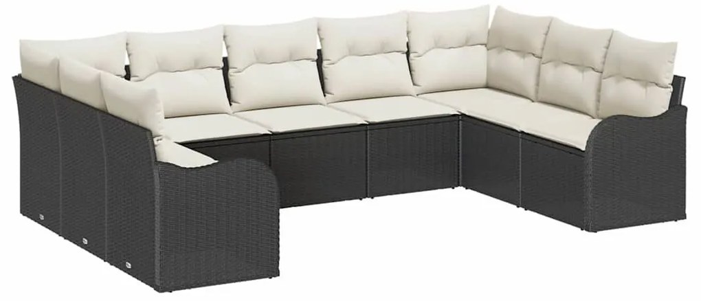 Kerti Kanapé Szett párnával 9 pcs Fekete, fehér Poli rattan