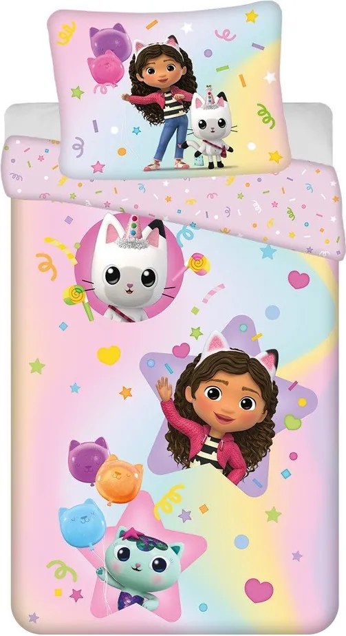 Rózsaszín egyszemélyes pamut gyerek ágyneműhuzat 140x200 cm Gabby's Dollhouse "Rainbow" – Jerry Fabrics