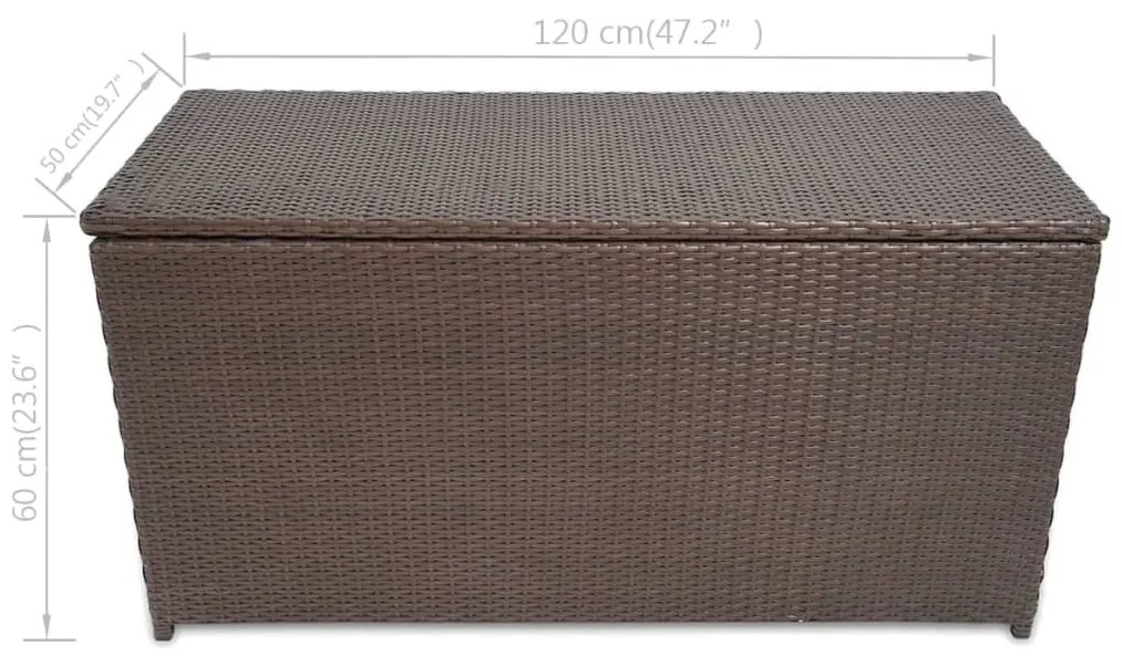 Barna polyrattan kerti tárolóláda 120 x 50 x 60 cm