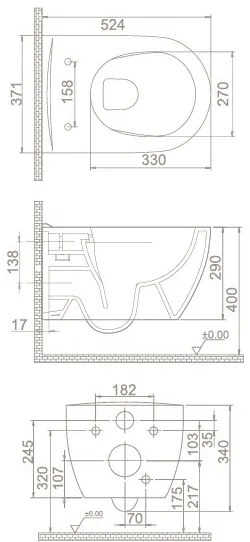 CeraStyle CITY fali WC - BEÉPÍTETT bidé funkcióval - rimless - perem nélküli - mély öblítés