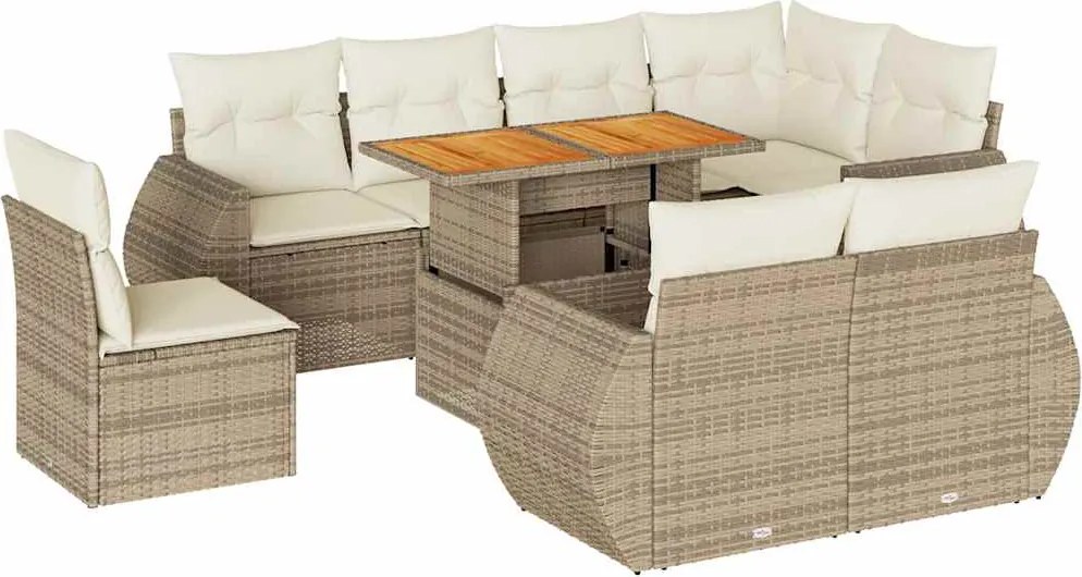 vidaXL 9 részes bézs polyrattan kerti ülőgarnitúra párnákkal