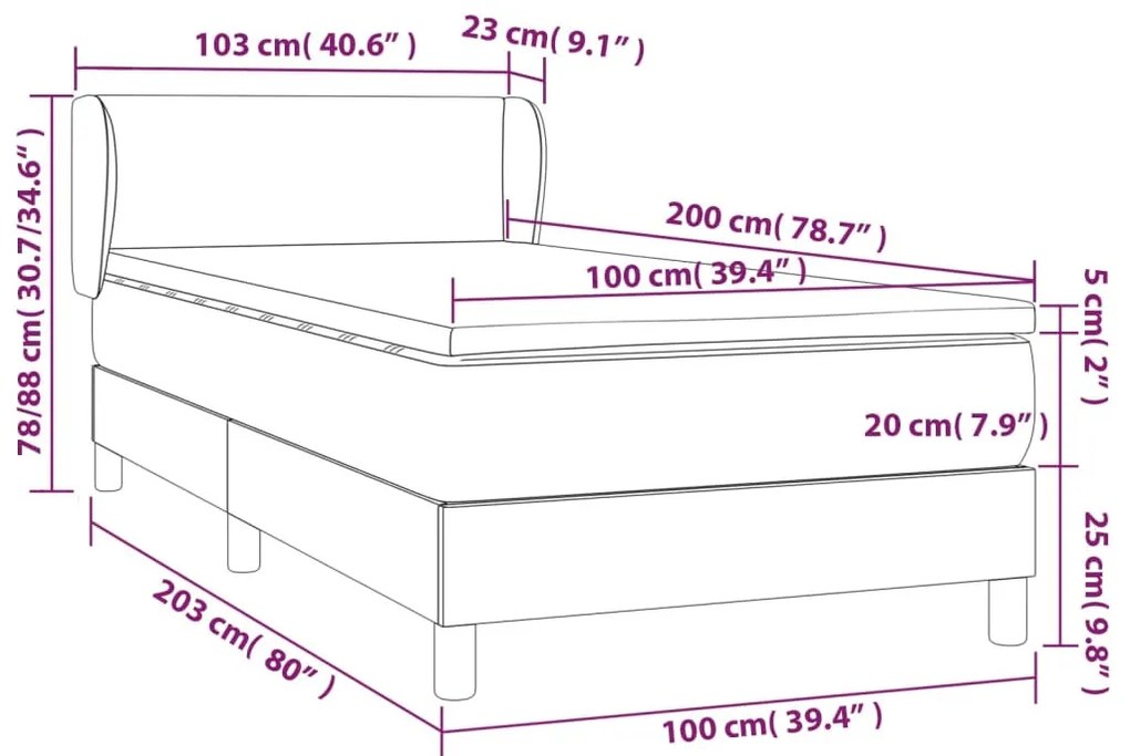 fekete műbőr rugós ágy matraccal 100 x 200 cm