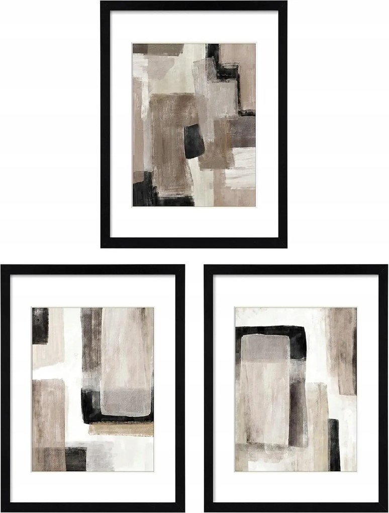 3 darabos képkeret szett cserélhető képekkel, 29 x 36 cm, fekete