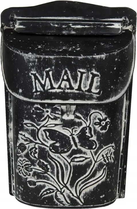 Fekete antik postaláda virágokkal és pillangóval 22x37x33 cm