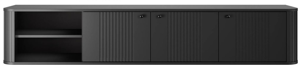 Vesper fali TV szekrény 187 cm háromajtós - fekete / fekete fogantyúkkal