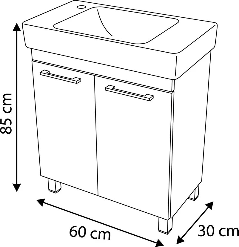VivaStyle PANEL- KMT 60 lábon álló fürdőszobabútor CeraStyle SHARP - BAL CSAPLYUKAS mosdóval 60x30cm