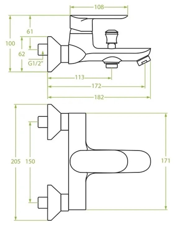 Laveo Appia, falra szerelhető kád/zuhany csaptelep h-100, króm, LAV-BLP_010D