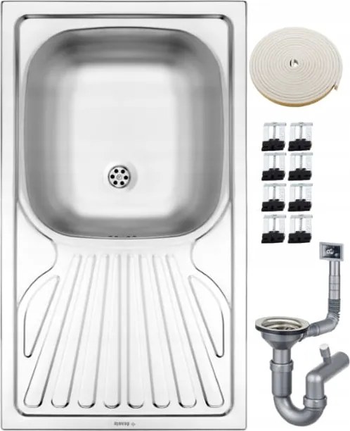 Konyhai mosogató süllyesztett acél 1-kom 76 x 43 cm