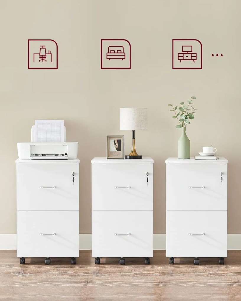 2 fiókos gurulós iratszekrény zárható irattároló fehér