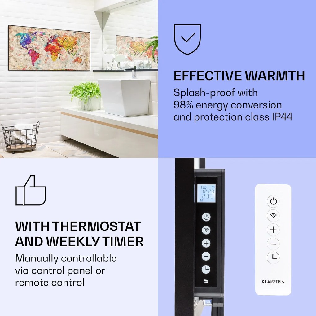 Klarstein Wonderwall Air Art Smart, infravörös hősugárzó, 120 x 60 cm, 700 W, színes térkép