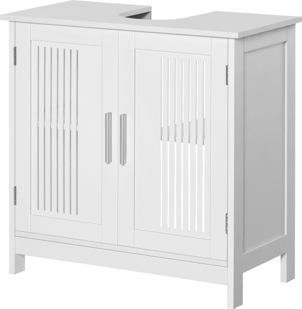 kleankin Mosdó Alatti Szekrény, Padlón Álló Fa Szekrény 2 Szellőző Ajtóval és Állítható Belső Polccal - Modern 60x30x60 cm Fehér | Aosom
