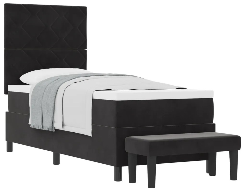 Boxspring Ágy matraccal és paddal Fekete 80x200 cm Bársony