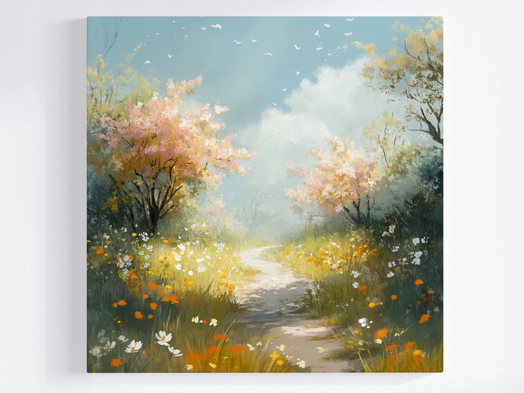 Poszter Tájkép Kilátás Út Ösvény Fák Tavasz 40x40