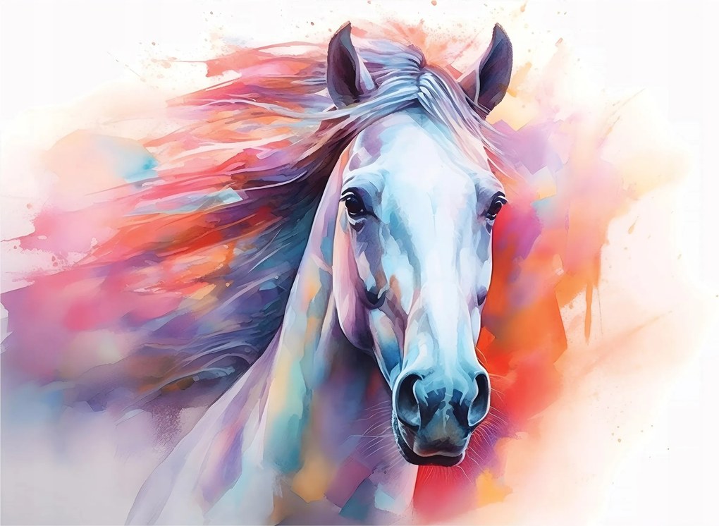 Flizelin fotótapéta Fehér Ló Akvarell Sörény Energia 250x175 +ragasztó