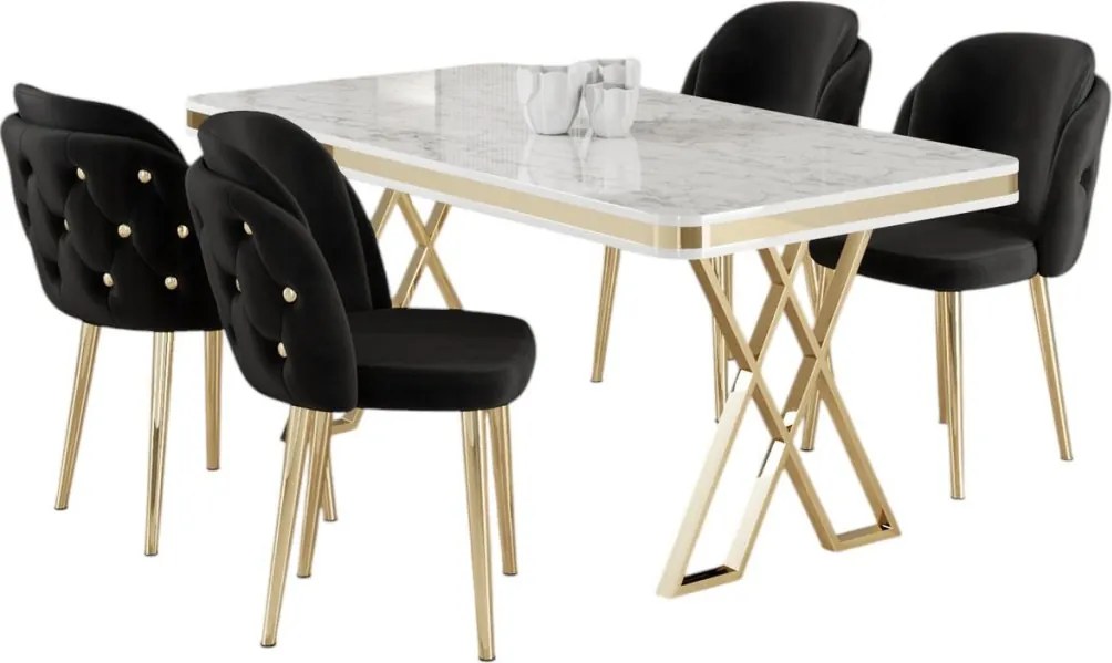 Rigel étkezőgarnitúra, fehér-arany, 130 cm – TR240CHR2224
