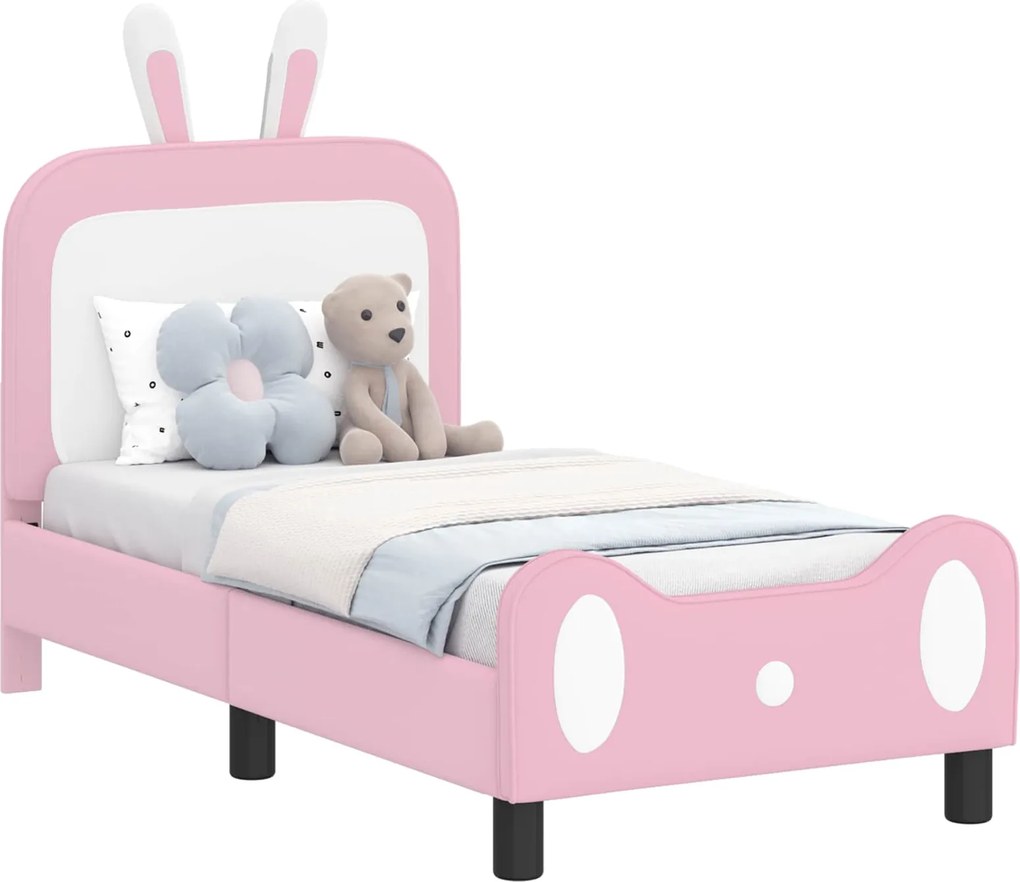 vidaXL Gyerekágy keret fejtámlával Rózsaszín 70 x 140 cm PU