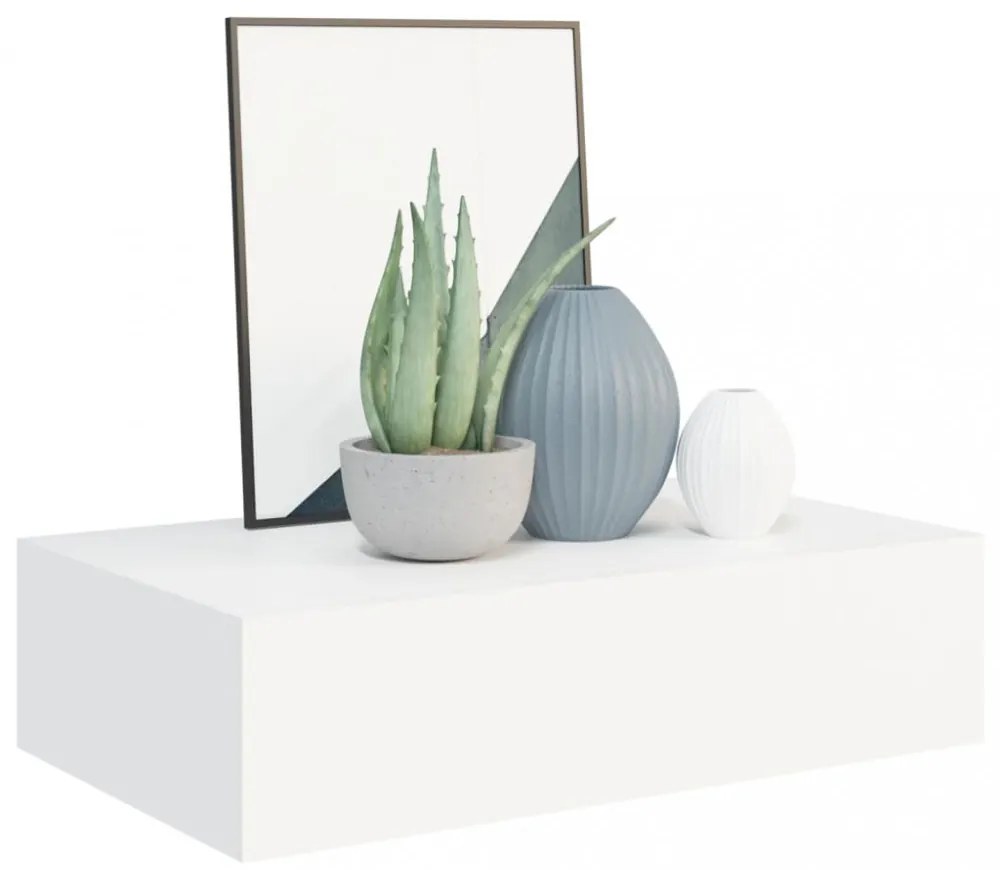 2 db fehér MDF falra szerelhető fiókos polc 40 x 23,5 x 10 cm