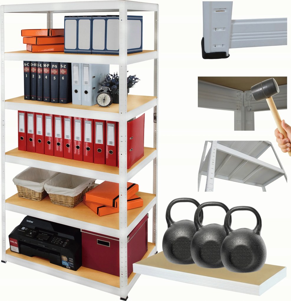 Tárolószekrény fém állvány Helios 213x90x35cm 6Px350kg Tömör