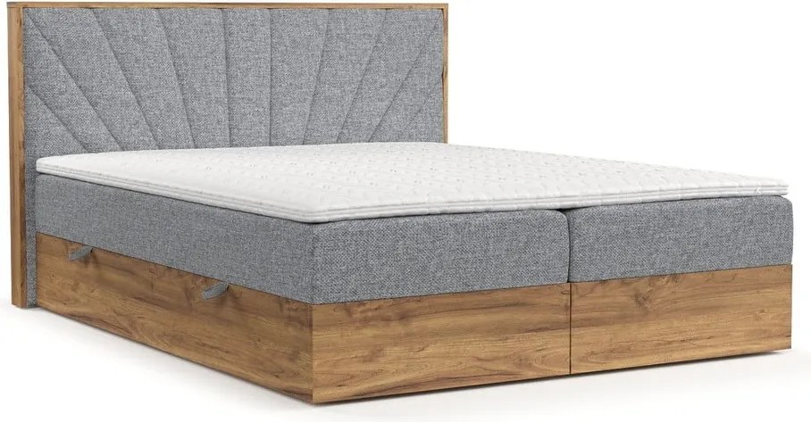 Szürke-natúr színű ágyneműtartós boxspring ágy 160x200 cm Asahi – Maison de Rêve