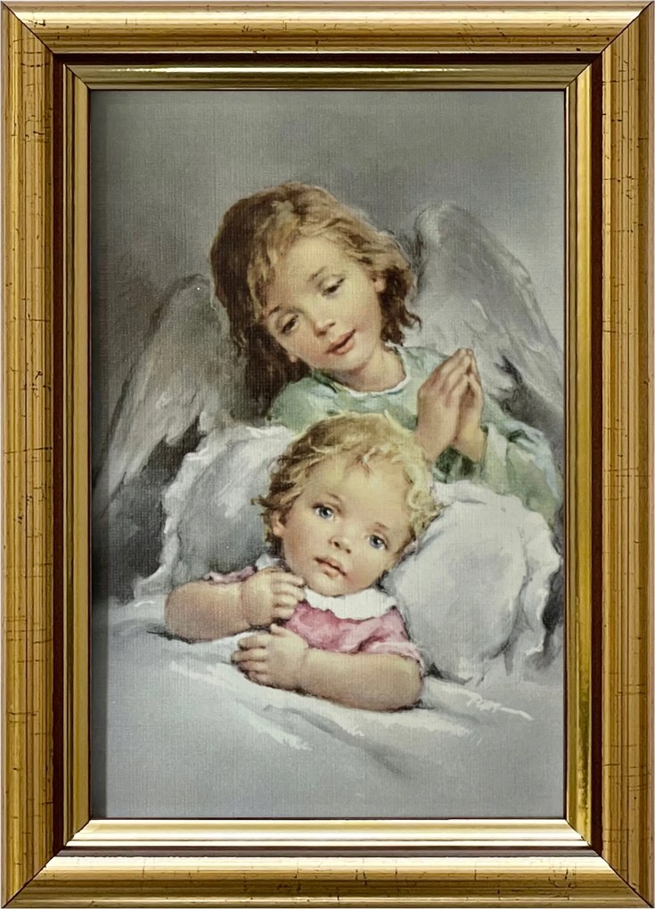 Vászonkép 18x13 Őrangyal Arany Angyal Díszített Fa Keret