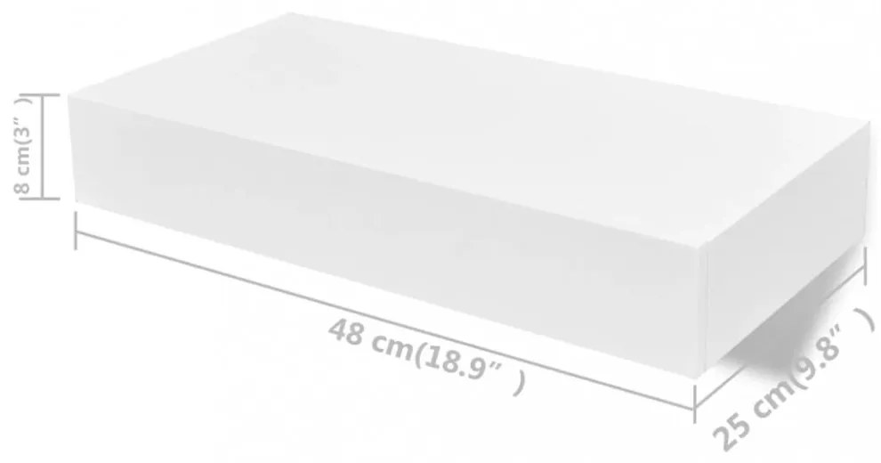 2 db fehér lebegő fali polc fiókkal 48 cm
