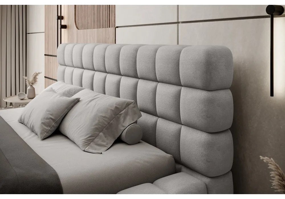 Szürke kárpitozott ágyneműtartós franciaágy ágyráccsal 140x200 cm Dizzle – ELTAP