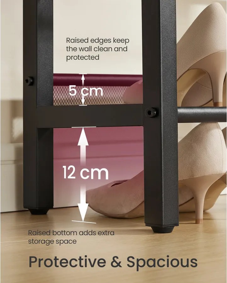 3 szintes cipőtartó pad emelt peremmel, ipari stílusban, rusztikus barna