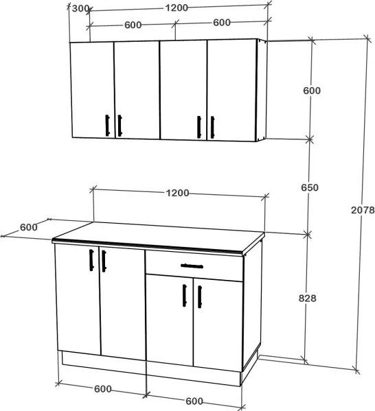 Karo V2 konyhabútor 28 mm-es Thermo munkalappal, Natúr fa / Fehér, 120 cm