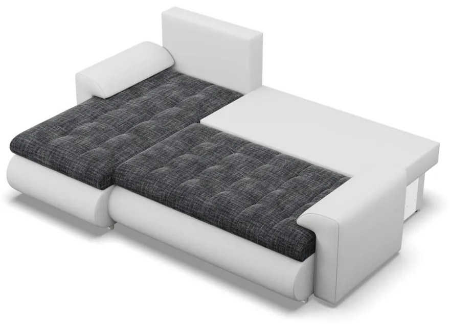 Tokio sarokkanapé, 2 ágyneműtartóval, fonott + műbőr, baloldali, sötétszürke - fehér