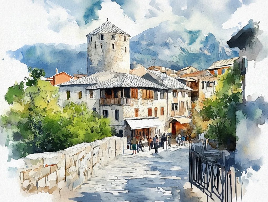 Vászonkép Canvas Város Bosznia Hercegovina Mostar Óváros 100x75