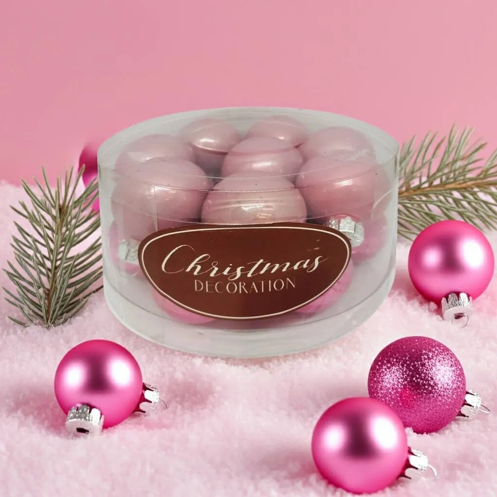 Rózsaszín üveg karácsonyi gömb szett 16*3cm