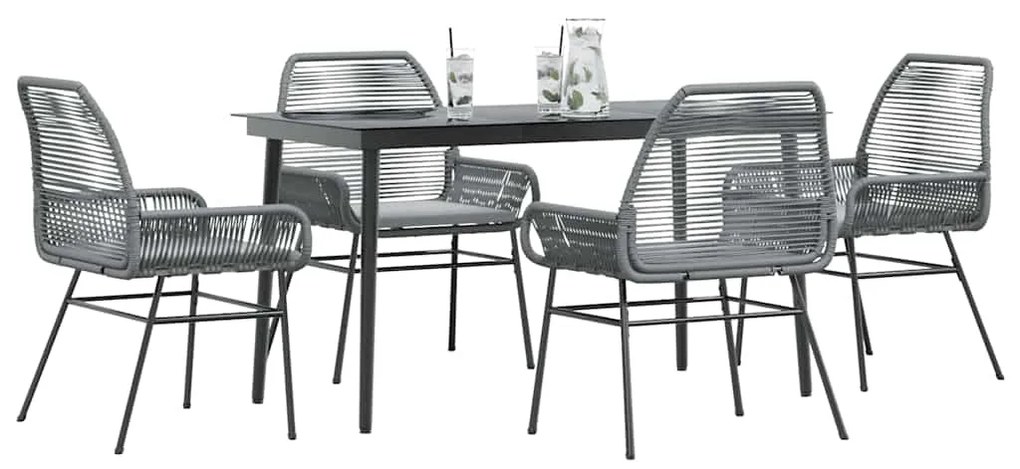 vidaXL 5 részes szürke polyrattan üveg kerti étkezőgarnitúra párnával