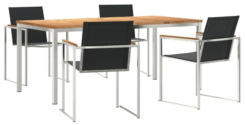 5 Részes Kerti Étkező Szett Tömör Fa Tík, Kültéri Étkező Asztal 180x90x75 cm Tömör Fa Tík