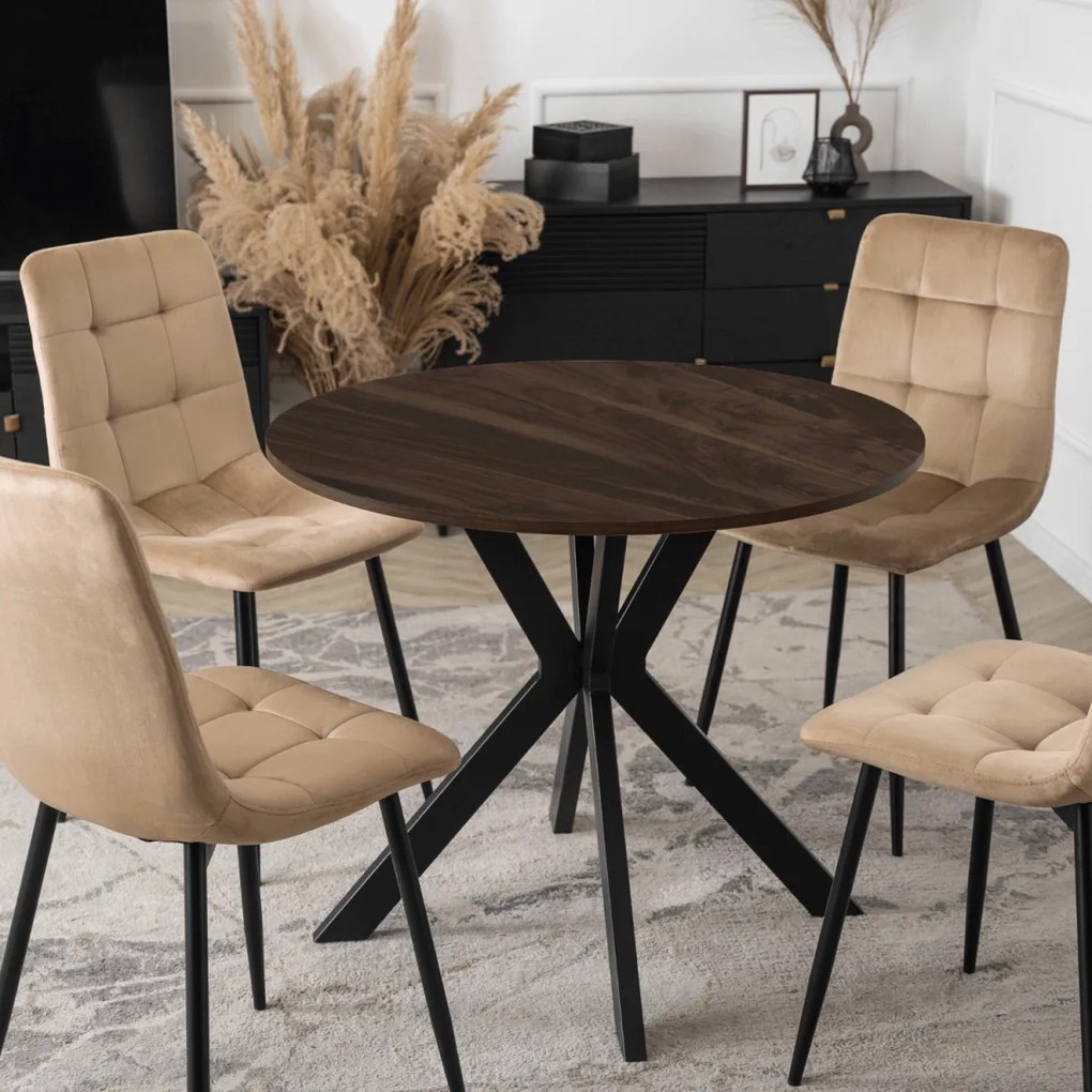 Étkezőasztal 80 cm méretben, dió/fekete színben LAUREN