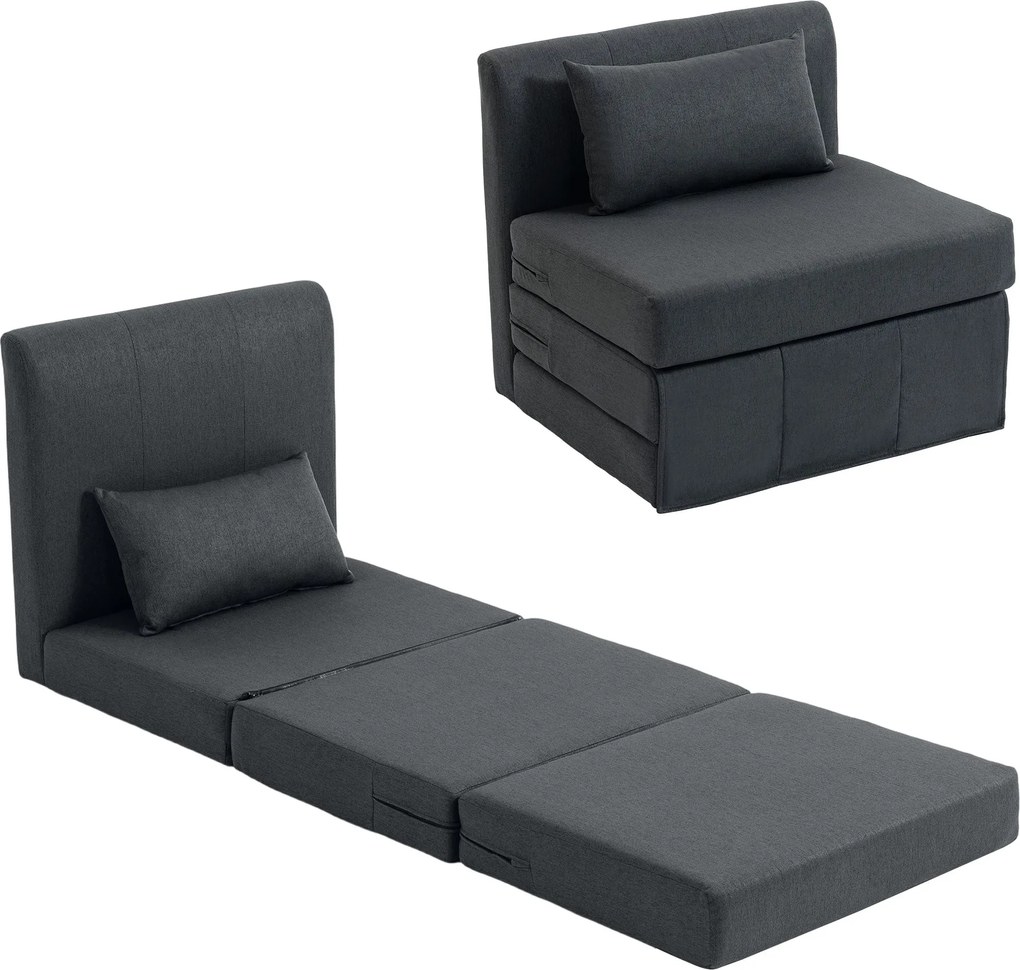HOMCOM 2 az 1-ben összecsukható padlószékágy — lenhatású párnázott vendégfotel, ággyá alakítható, sötétszürke (80 x 75 x 74 cm) | Aosom