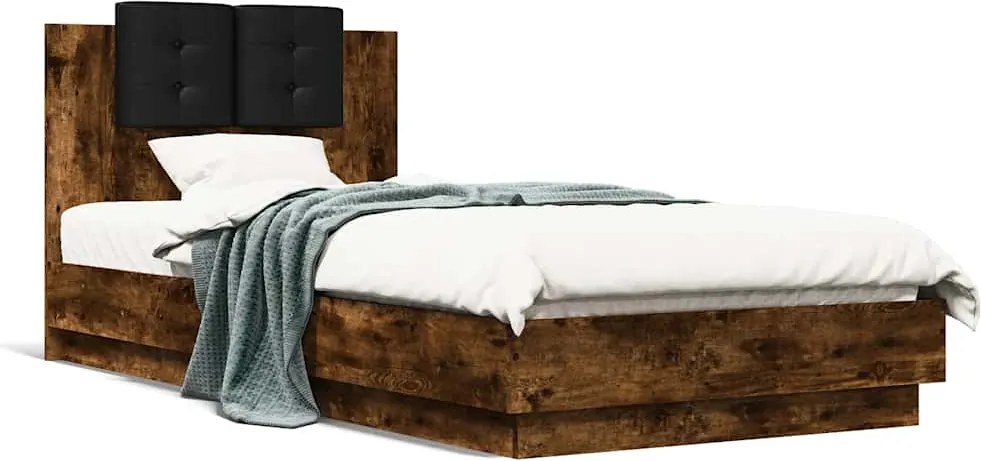 vidaXL füstös tölgy színű szerelt fa ágykeret fejtámlával 90 x 200 cm