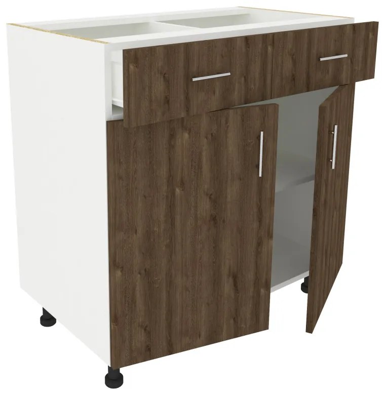 Benita 2 fiókos 2 ajtós Alsó konyhaszekrény Bronz Tölgy-Fehér 80x50x80 cm N