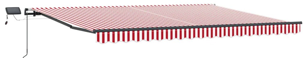 Manuális Behúzható Napellenző LED Piros és Fehér Csíkos 400x300 cm