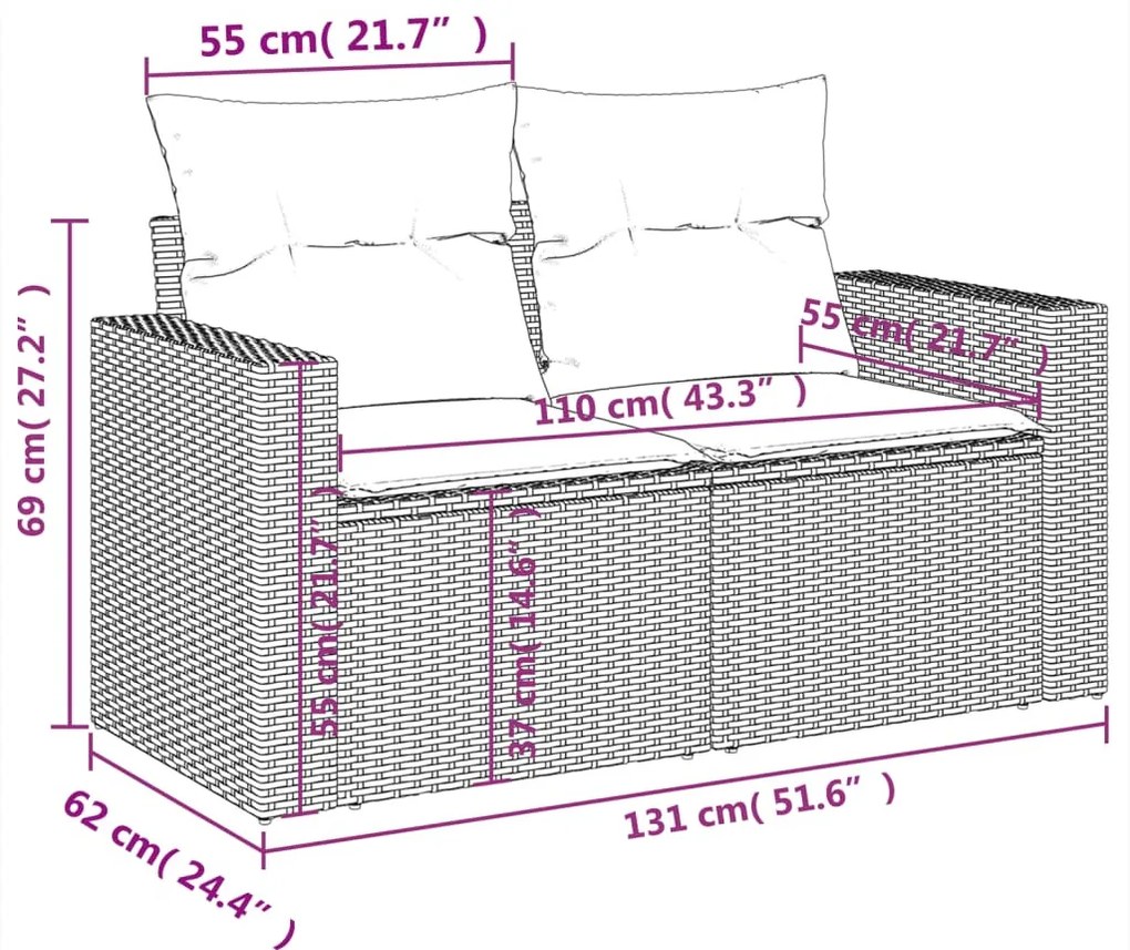 10 részes szürke polyrattan kerti ülőgarnitúra párnával