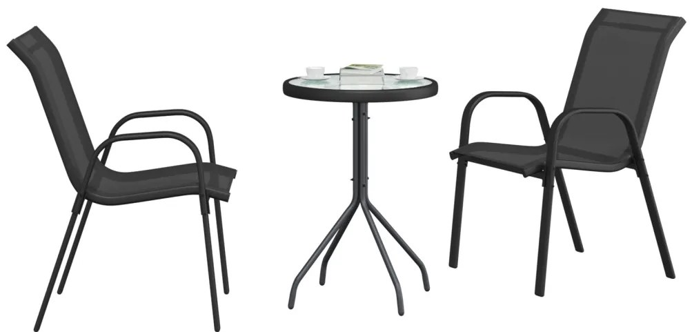 3 darabos kerti bistro szett fekete textilénnel és acéllal