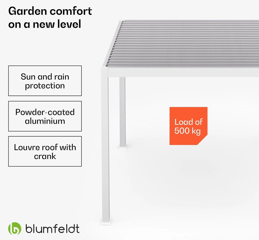 Blumfeldt LuminaHaven, pergola, 3 x 3 m, horganyzott acél lamellás tető, véd a nap, eső és szél ellen