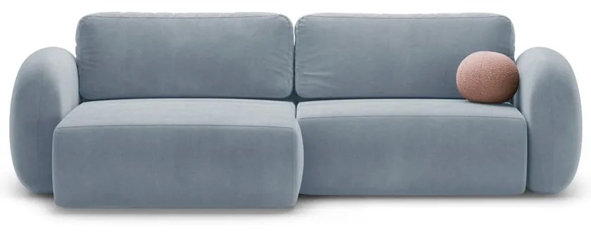 Szürkéskék bársony kinyitható-tárolóhelyes sarokkanapé Tonale – Cosmopolitan Design