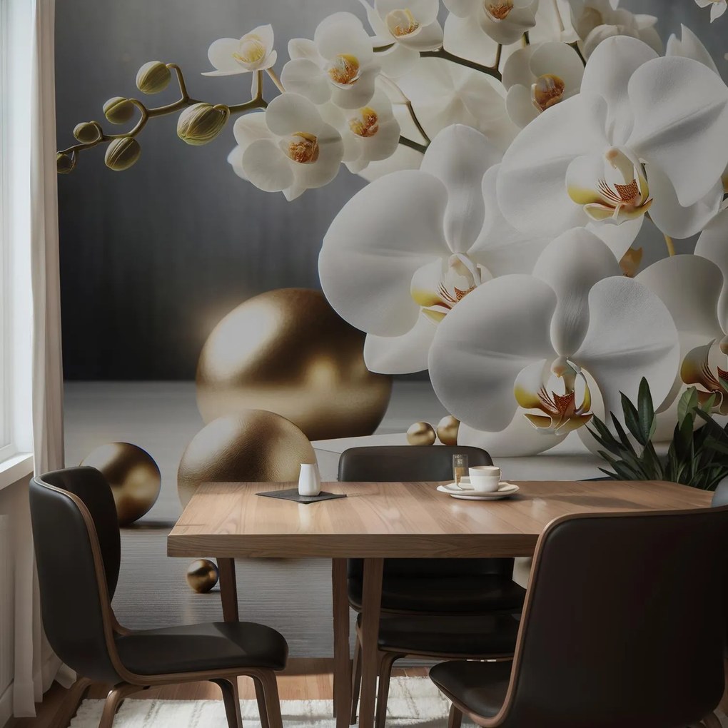 Fotótapéta - Orchidea és arany gömbök (147x102 cm)