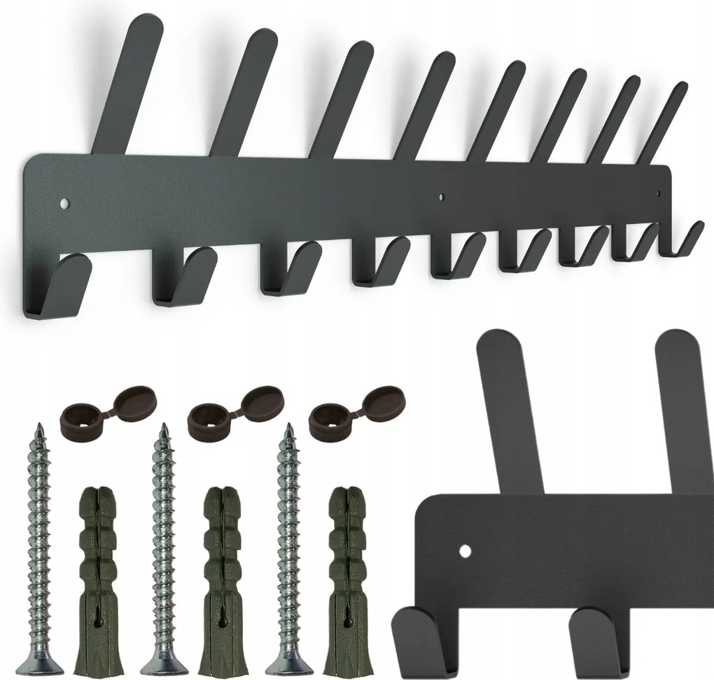 Fali ruhaakasztó Kabátok Kulcsok Fém Loft Fekete 17 akasztó