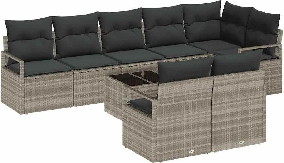 vidaXL Kanapé Szett párnával 9 pcs Világosszürke polirattan