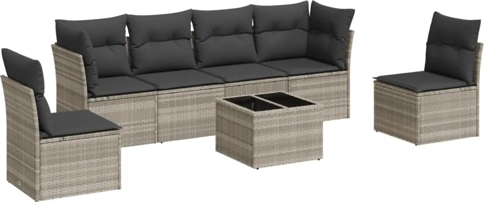 vidaXL 7 részes világosszürke polyrattan kerti ülőgarnitúra párnákkal