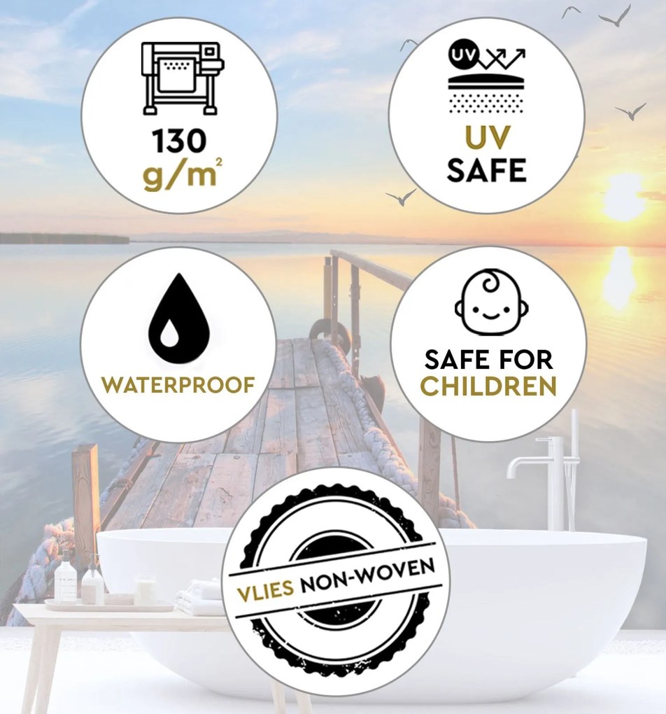 Gario Fotótapéta Naplemente a tó felett és madarak repülnek Anyag: Vlies, Méret: 300 x 300 cm