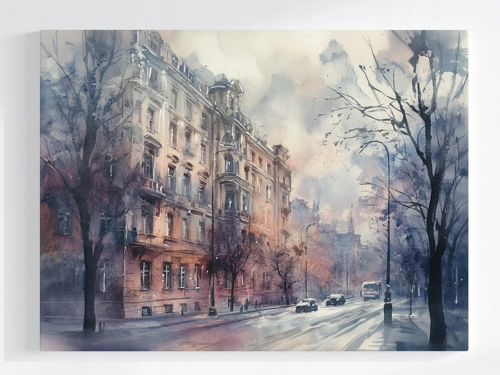 Poszter Akvarell Város Utca Bérházak Fák 80x60